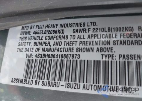 2001 Subaru Outback Limited from USA, damaged, VIN 4S3BH686416667973